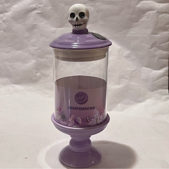 Cobwebs & Cauldrons Halloween Skeleton Glass Candy Jar Purple - Picture 3 of 12
